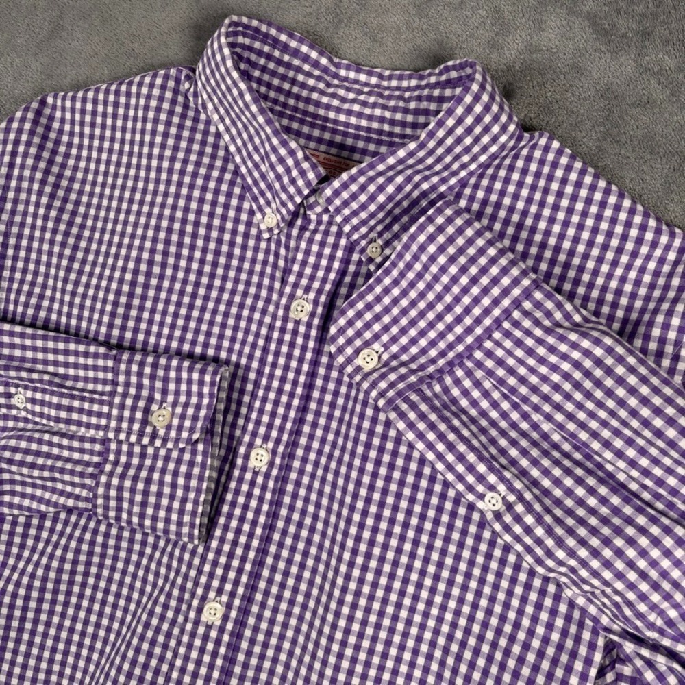 J Press Button Down Shirt Mens Medium Purple Gingham Check Cotton Long Sleeve - Picture 16 of 16